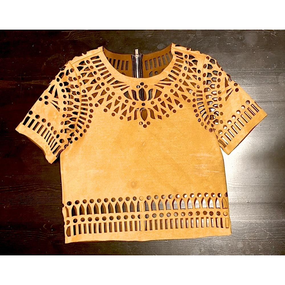 Tan Suede Cutout Short Sleeve Top